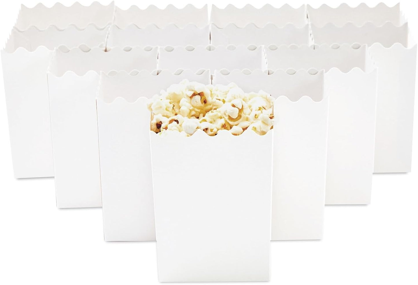 Juvale Mini Popcorn Boxes, 200 Pack Small Popcorn Containers for Party, Movie Night, Candy, Chips, Snacks – Scalloped Edge Disposable Popcorn Boxes for Popcorn Bar, Wedding, Carnival, Events - White