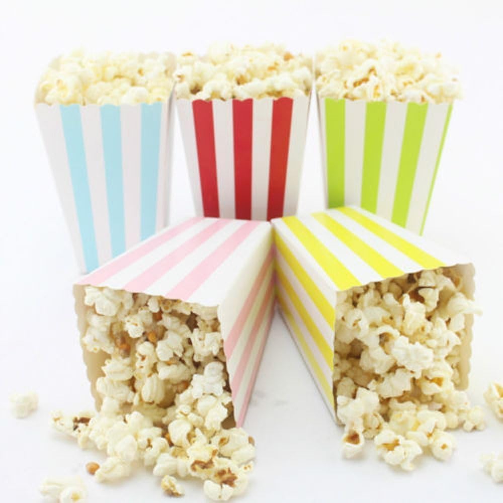 24pcs Striped Paper Popcorn Boxes for Party Favor Supplies (Blue)