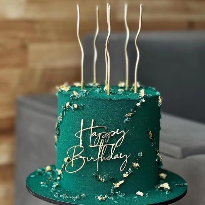 Happy Birthday Cake Topper Mirror Acrylic Cake Topper Side Cake Topper Gold Cake Insert Cake for Birthday Party (Glod-6(4 * 3.54in))