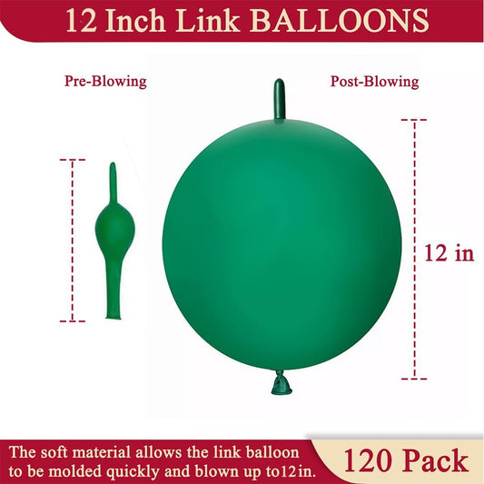 Dark Green Link Balloons 12 Inch – 120 Pcs Latex Quick Linking Balloons for Party Decorations