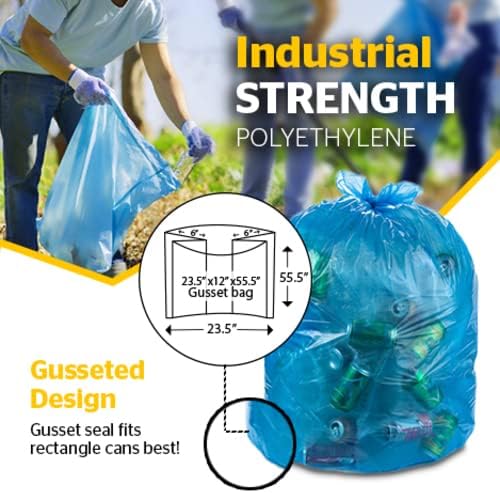 Aluf Plastics Heavy Duty 55 Gallon Blue Trash Bags - (Value 50 Pack) - 1.5 MIL equivalent Industrial Strength Plastic 35" x 55" for 50-55 Gal Cans - Fits Toter, Rubbermaid Brute, Carlislie Bronco etc.