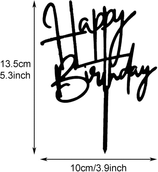 ZHENGYE 4 PCS Happy Birthday Cake Topper Set Black Happy Birthday Cupcake Toppers Acrylic Cake Toppers Decoration For Women Men Children Birthday Party Decoration Supplies