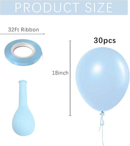 Pastel Blue Latex Party Balloons 30 Pack 18 inch Round Light Blue Balloons for Wedding Baby Shower Gender Reveal Birthday Party Decoration