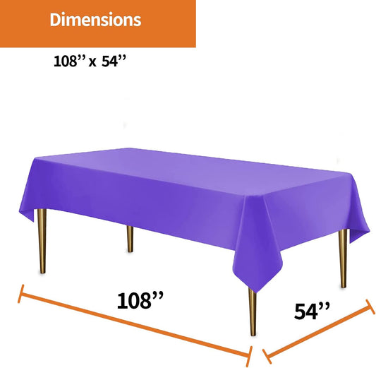 Purple Disposable Plastic Tablecloth for Rectangle Tables (48 Pack) Premium Decorative Table Cloths for Parties, Events & Weddings, Indoors & Outdoors, 54 x 108 inche