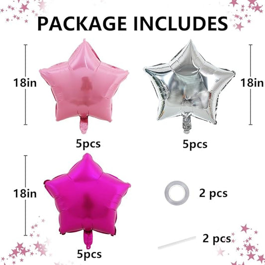 TONIFUL 15Pcs 18 Inch Large Hot Pink Silver Pink Star Shape Foil Balloons Big Stars Helium Mylar Ballons for Birthday Wedding Bridal Shower Anniversary Engagement Party Decorations Supplies
