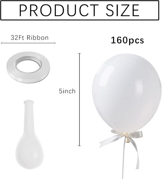 White Balloons Birthday Decorations 160 Pack 5 inch Round Ballons for White Themed Wedding Graduation Birthday Party Backdrop 4th of July Decorations Independence Day