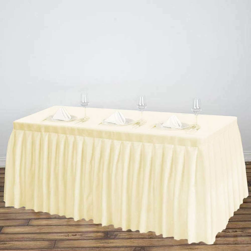 Surmente Ivory Table Skirt, 14ft Polyester Tablecloth for Weddings, Banquets, or Restaurants