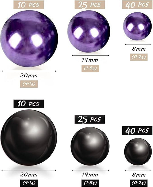 150Pcs Black&Dark Purple Polished No Hole Faux Pearl Beads for Vase Filling Decorations, Plastic Pearls Vase Fillers, Table Scatters, Wedding Centerpiece, Home Decor, 8/14/20 mm