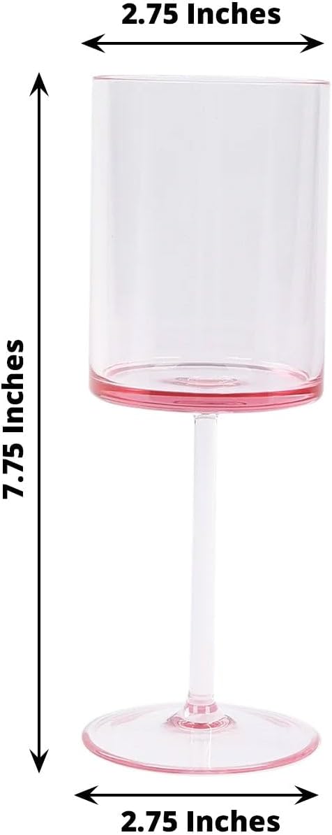 Efavormart 6-Pack Transparent Blush Plastic Cylindrical Wine Glasses 10oz, Long Stem - Shatterproof Reusable Cocktail Glasses