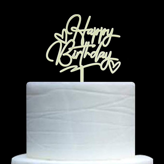 Happy Birthday Cake Topper - Birthday Party Decorations, Mirror Gold Acrylic