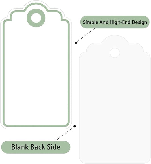 Anwyll Gift Tags with String - 100Pcs Green Gift Bag Tags Personalized White Blank Hanging Paper Label Tag for Baby Shower Birthday Party Wedding Christmas Favor Present