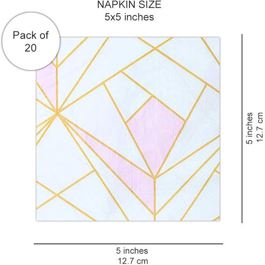 SOLAS Pink and Gold Paper Napkins | 20 Pack Light Pink Cocktail Napkins | 2 Ply 6 1/2' (16.5 cm) Square Beautifully Designed Pink Paper Napkins for Parties | Fun & Colorful Paper Napkins Light Pink