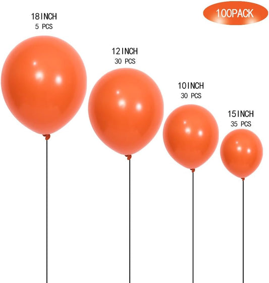 100pcs Burnt Orange Balloons 18 inch +12 inch +10 inch +5 inch Dark Orange Balloon for Thanksgiving Birthday Party Graduation Baby Shower