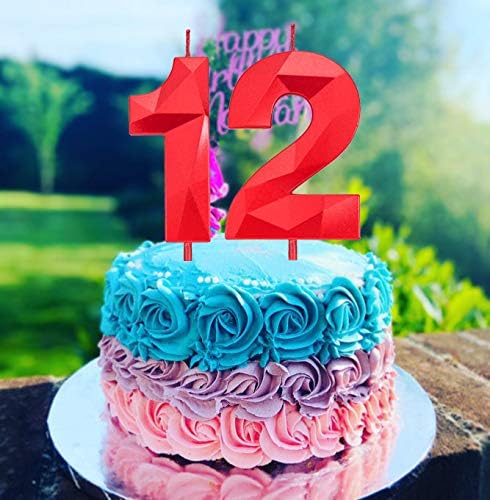 2.75in Tall 3D Diamond Shape Bright Red 1 Candles, Red Color Happy Birthday Cake Toppers Decorating and Celebrating for Adults/Kids Party/Family Baking (Bright Red Diamond Shaped 2.75in Number 1)