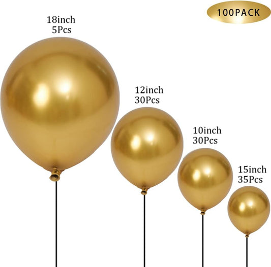 100pcs Metallic Gold Balloons Different Sizes 18 inch +12 inch +10 inch +5 inch Chrome Gold Balloon Gold Latex Balloons for Halloween Christmas Thanksgiving Birthday Party Graduation Baby Shower