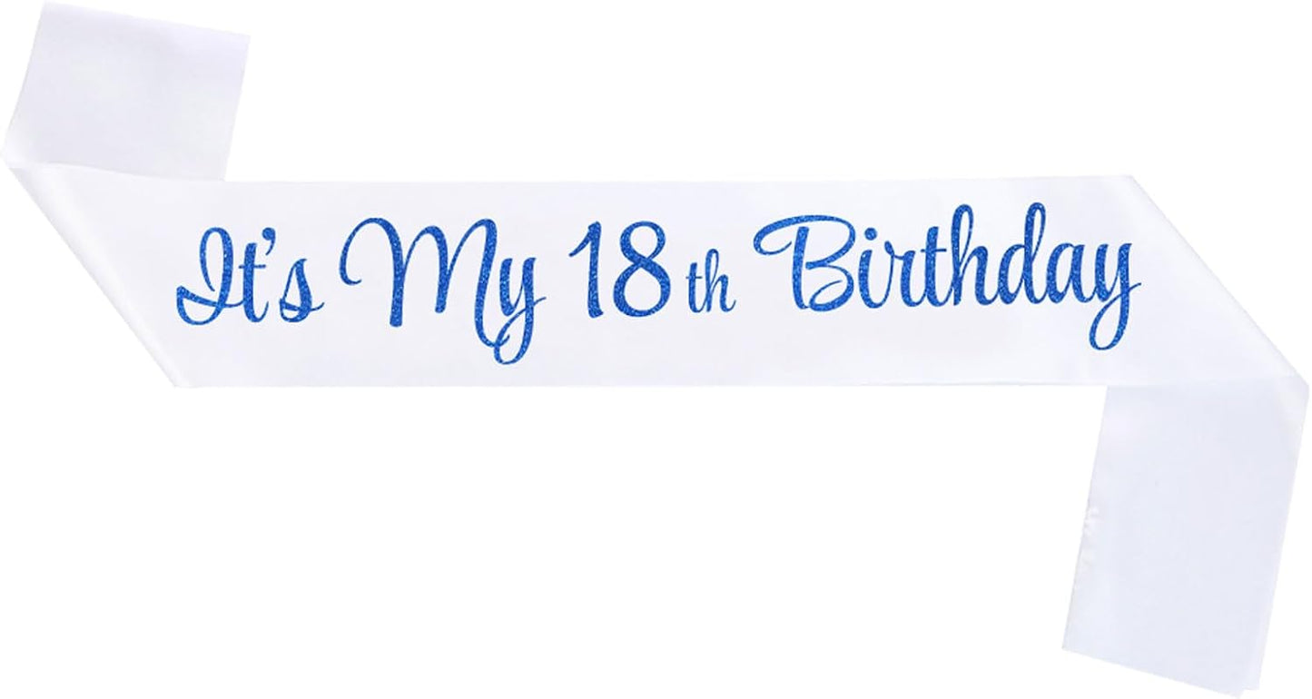 It's My 18th Birthday Sash, Birthday Sash for Women, Birthday Princess 18th Birthday Gifts Decorations for Happy 18th Birthday Party Favor Supplies,White Blue