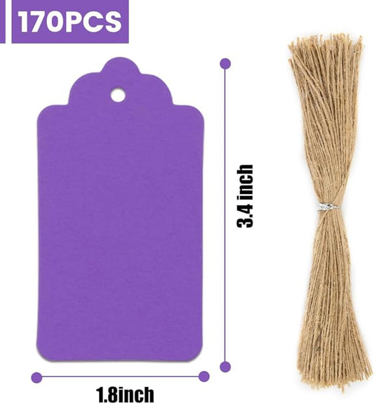 SallyFashion 170PCS Gift Tags with String Attached, 1.8x3.4 inch Multicolored Hanging Tags Purple Gray White Wedding Birthday Holiday Party Favors