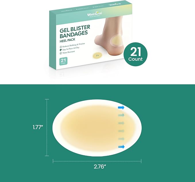 Gel Blister Bandages Hydrocolloid Bandages - Welnove 21ct Blister Cushions (Heel Pack) - Wedding Day Essentials - Blisters Pads for Prevention & Recovery - Water Resistant