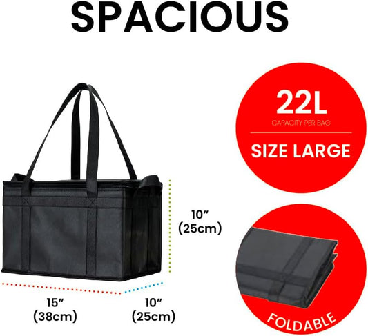 NZ home Large Insulated Cooler Bag and Food Warmer for Delivery & Grocery Shopping with Zippered Top, Black (1 Pack)