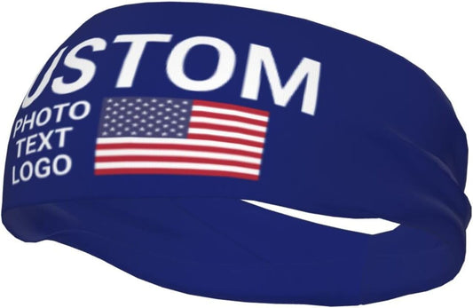 Custom Sports Headband Sweatband Bandana Add Your Photo Logo Text Number, Bulk Customized Unisex Sports Moisture Wicking Breathable Elastic