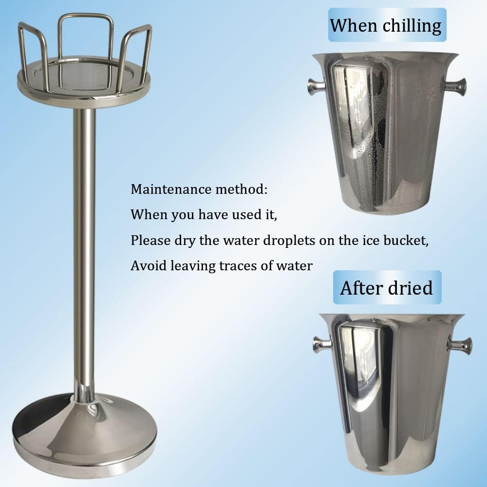 Ice Bucket with Stand Christmas Stainless Steel Standing Bucket Ice Cube Container, Wine Bucket on rack Gold Champagne Ice-Bucket for Wine Beer KTV Club Bar Bbq Party Wedding, 12lb 5L