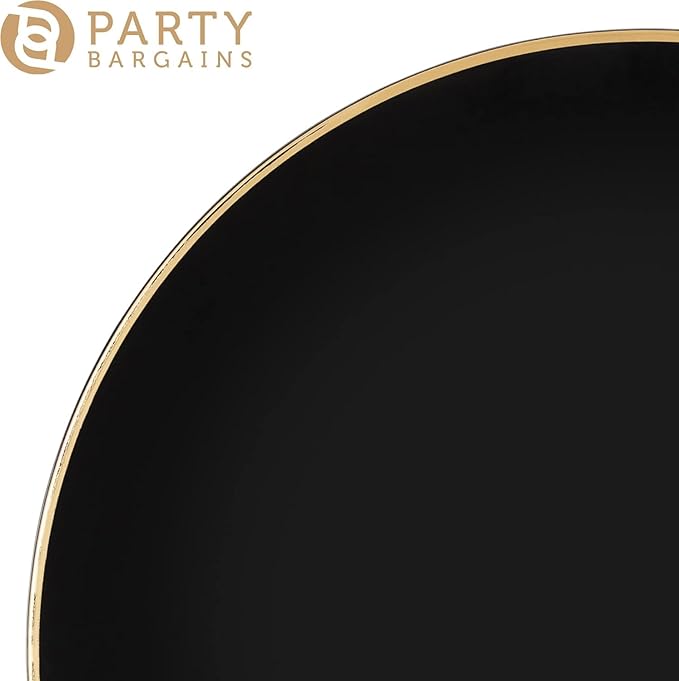 PARTY BARGAINS 13-Inch Charger Plates - 8 Pack, Organic Collection Black Gold Rim, Heavy-Duty Disposable Chargers for Elegant Dining - Ideal for Weddings and Formal Events