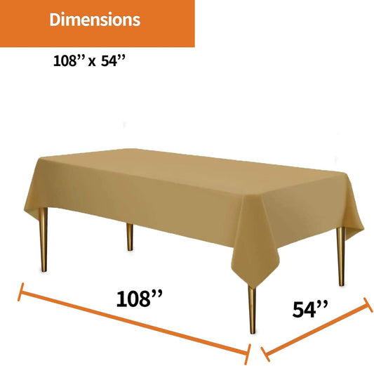 Gold Disposable Plastic Tablecloth for Rectangle Tables (48 Pack) Premium Decorative Table Cloths for Parties, Events & Weddings, Indoors & Outdoors, 54 x 108 inches