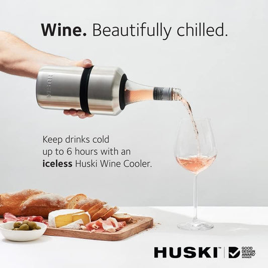 Huski Wine Chiller | Award Winning Iceless Design | Keeps Wine Cold up to 6 Hours | Wine Accessory | Next Generation Ice Bucket | Fits Some Champagne Bottles | Perfect Gift for Wine Lovers (Black)