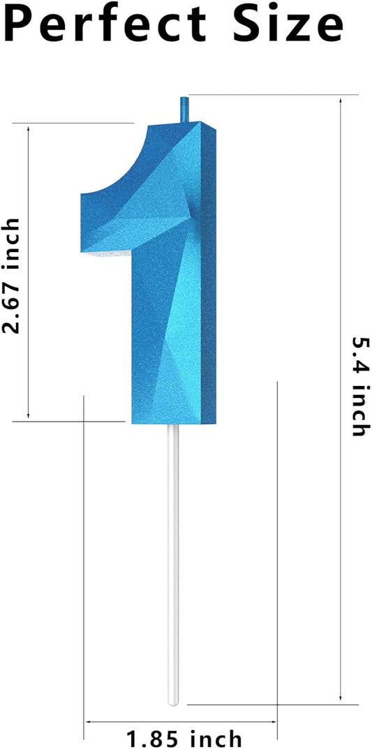 Number Birthday Candles(1 Candle Blue) 3D Diamond Shape Number Happy Birthday Cake Candles for Birthday Party Wedding Decoration Reunions Theme Party