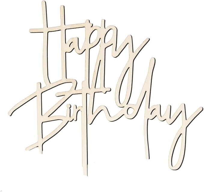 Happy Birthday Cake Topper Mirror Acrylic Cake Topper Side Cake Topper Gold Cake Insert Cake for Birthday Party (Wooden-4(4.3 * 5.9in))