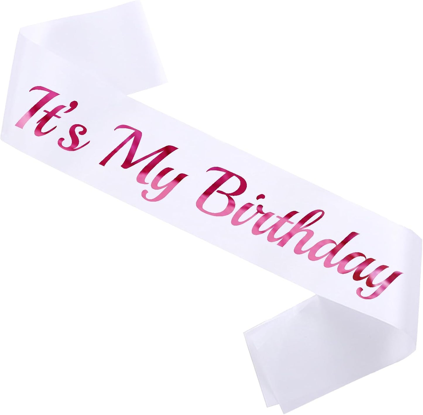 It's My Birthday Sash White, Pink Foil Birthday Sash for Women or Girl 16th 18th 21st 30th Bday Sash Gift Ideas Funny Birthday Party Decorations