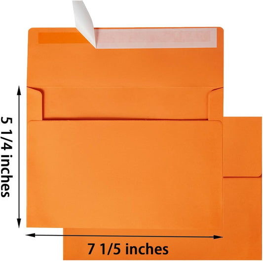 50 Pack 5 x 7 Envelopes Colored Self Seal for Wedding, Party Invitations, Greeting Cards, Announcements, Photos, 5.24 x 7.21 Inches (Dark Orange)
