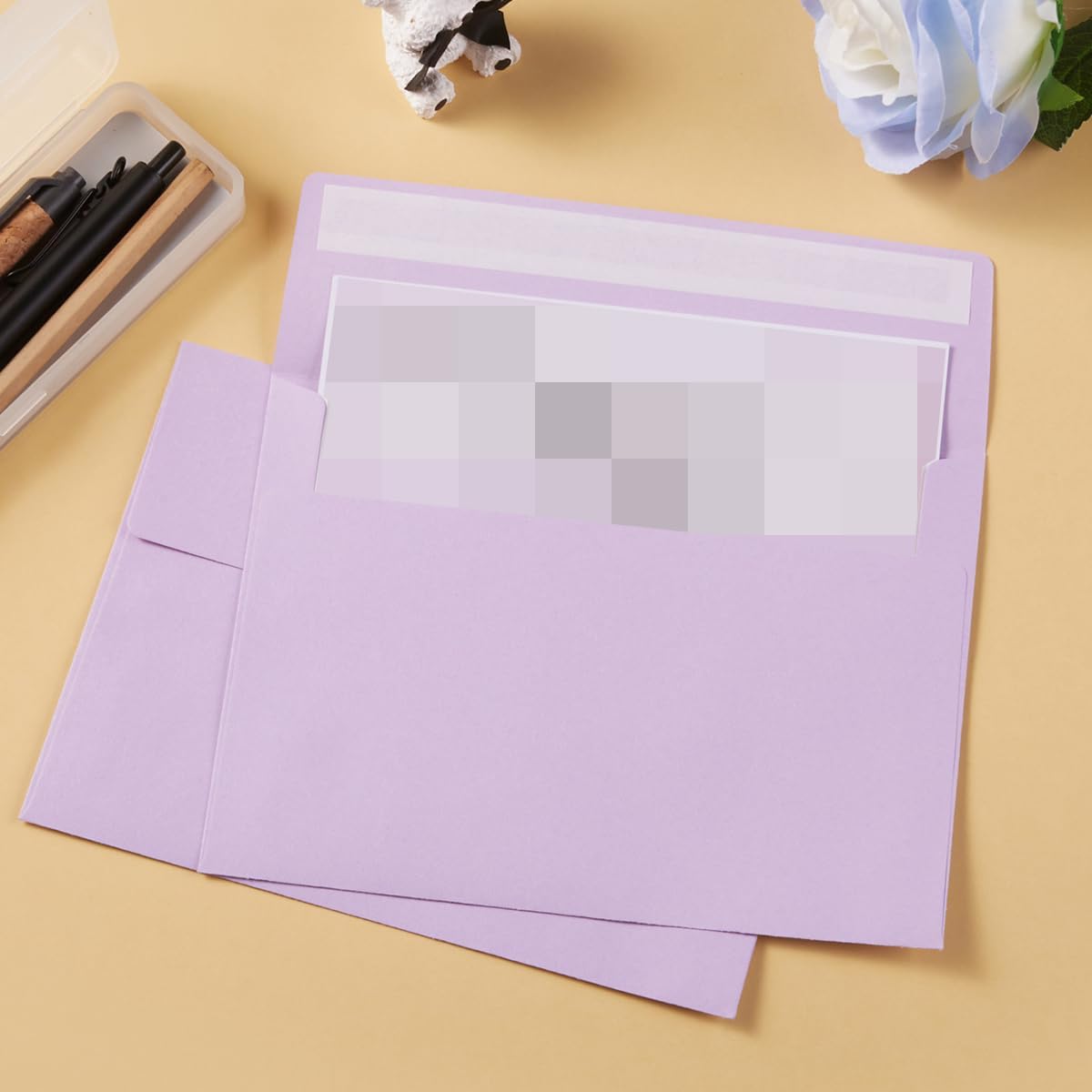 50 Pack 5 x 7 Envelopes Colored Self Seal for Wedding, Party Invitations, Greeting Cards, Announcements, Photos, 5.24 x 7.21 Inches (Light Purple)