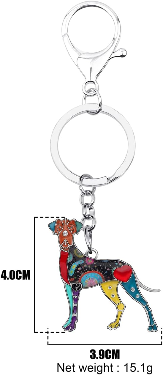 WEVENI Enamel Alloy Great Dane Dog Key Chain Ring Handbag Bag Charm Keychain Fashion Jewelry For Women Girls Gifts