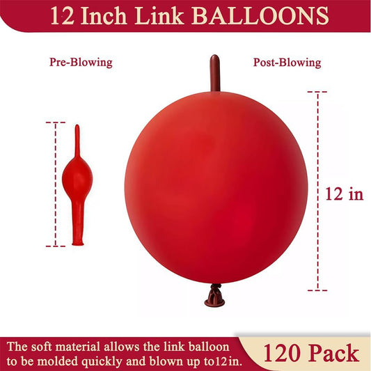 Dark Red Link Balloons 12 Inch – 120 Pcs Latex Quick Linking Balloons for Wedding & Party Decor