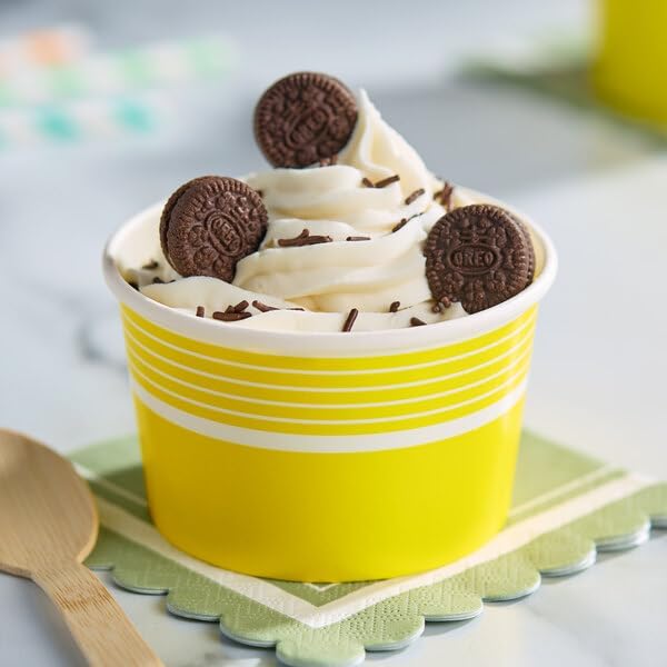8 oz. Yellow Paper Frozen Yogurt Cups, Round Poly-Coated, 3 7/8" Top Diameter, No PFAS Added, 1000/Case
