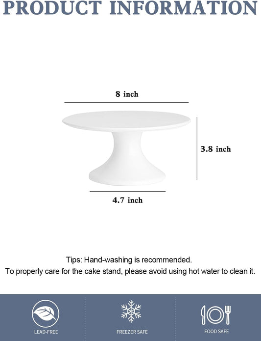 Kanwone 8-Inch Porcelain Small Cake Stand, Cake Plate, Dessert Stand, Cake Stand for Party, Baby Shower, Home Decorating Stand, White