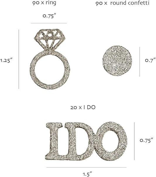 Bridal Shower Confetti - 200 Pack Silver “I DO” Diamond Ring Paper Table Confetti for Engagement, Bachelorette & Wedding Party Decorations.