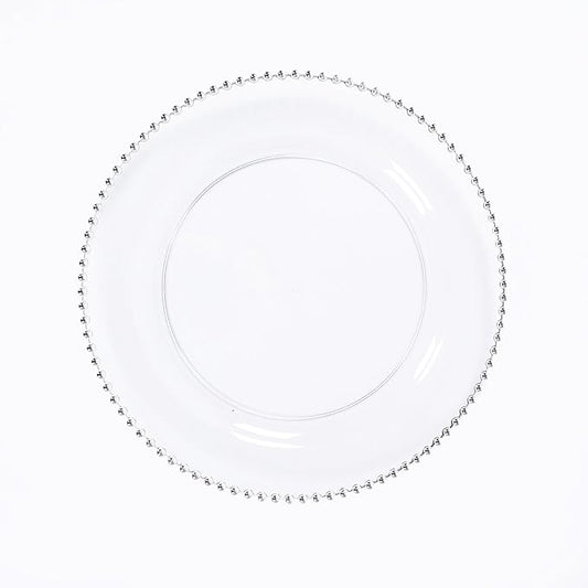 Efavormart 10-Pack Economy Plastic Charger Plates 13" Round Clear with Silver Beaded Rim - Stylish Dinner Party Serving Plates