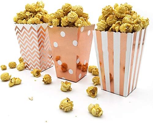 Tvoip 36Pcs Gold/Silver/Rose Gold Foil Popcorn Treat Box Christmas Wedding Decoration Party Favor Supply Candy Gift Popcorn Bags (Rose Gold)