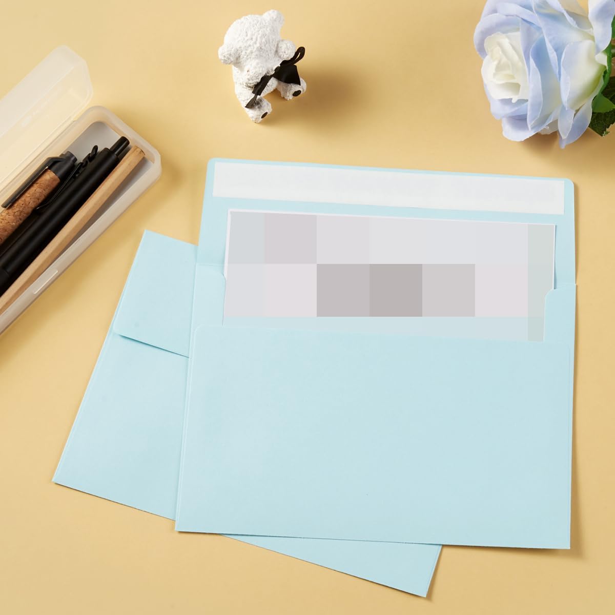 50 Pack 5 x 7 Envelopes Colored Self Seal for Wedding, Party Invitations, Greeting Cards, Announcements, Photos, 5.24 x 7.21 Inches (Light Blue)