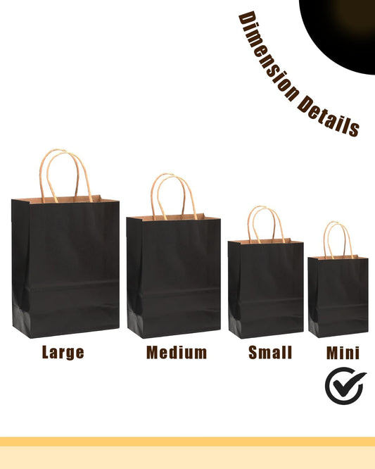 qiqee 30-Packs Black Gift Bags with Handles Bulk 4.5"x2.5"x6" Mini Size Kraft Party Paper Bags