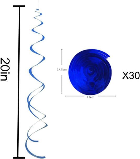 Party Swirl Decorations, Blue Foil Ceiling Hanging Swirl Decoration, Whirls Decorations for Birthday | Wedding | Anniversary | Graduation Party Supplies, Pack of 30