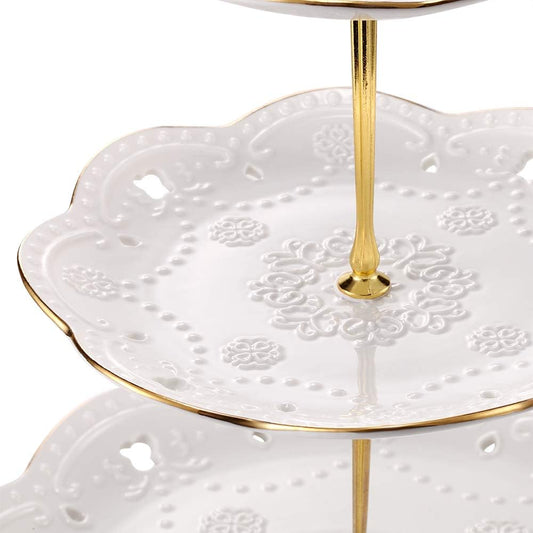3-Tier Round Ceramic Cupcake Stand, High Tea Stand for Wedding and Birthday Party