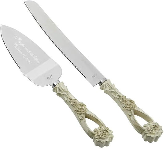 GIFTS INFINITY Personalized Wedding Cake Knife and Server Set with Engraving – Cake Cutting Utensil Set, Keepsake Gift for Wedding, Anniversary, Reception, Birthday & Other Occasions (2554)