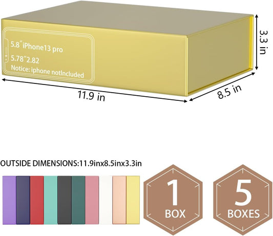 Gold Gift Boxes 11.9" x 8.5" x 3.3" with Magnetic Closure Lid Gift Box for Presents,Bridesmaid Gifts Boxe,Cute Boxes,Birthday Gift Box,Luxury for Gift Packaging, Magnetic Gift Boxe for Wrapping Gifts