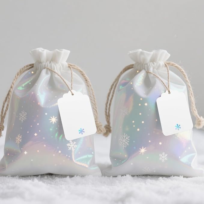 ASYEHJNR 100Pcs Blank Gift Tags with String Iridescent Foil Snowflake Large Gift Tags White Paper with 65 Ft Jute Twine Cute Tags for Christmas Xmas Holiday Winter Wonderland Gift Wrap Tags