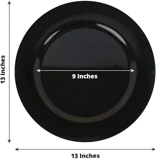 Efavormart 12 Pcs 13" Black Round Acrylic Plastic Charger Plates, Dinner Party Table Decor