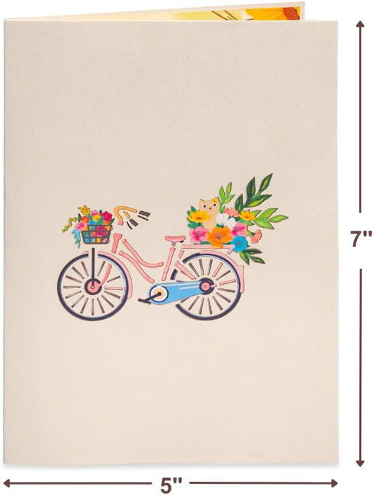 Paper Love 3D Flower Bike Spring Pop Up Card, Gift for Birthday, Wedding, Anniversary, Thank You, Get Well, All Occasion or Just Because - 5" x 7" Cover - Includes Envelope and Note Tag