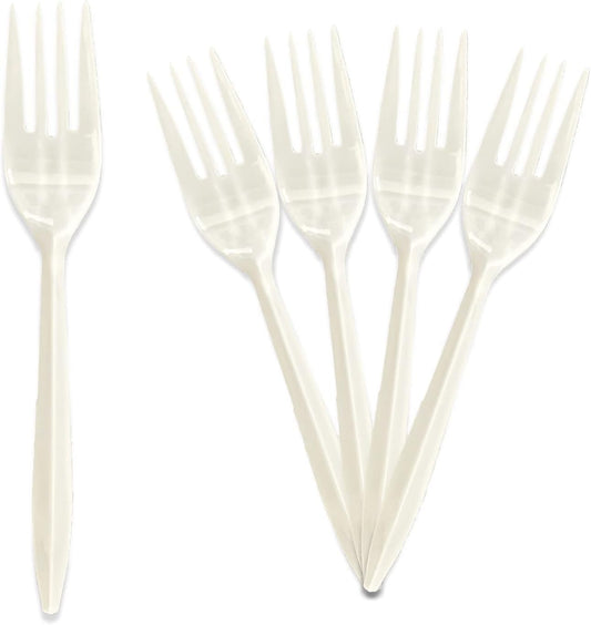 PAMI Plastic Forks 1000 Count Bulk Pack Medium Weight Disposable Utensils for Parties Catering Takeout & More Sturdy Cutlery (Forks Forks White)